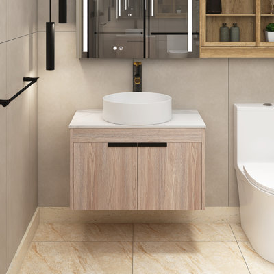 Meuble-lavabo simple 30 po avec lavabo en céramique et plateau en pierre blanche Ryzer