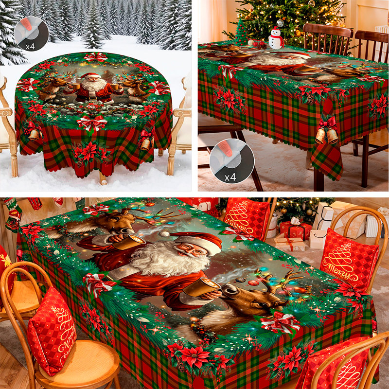 Nappe père Noël avec motif à carreaux rectangulaire 150x305cm, L 120,08 po x l 50,06 po