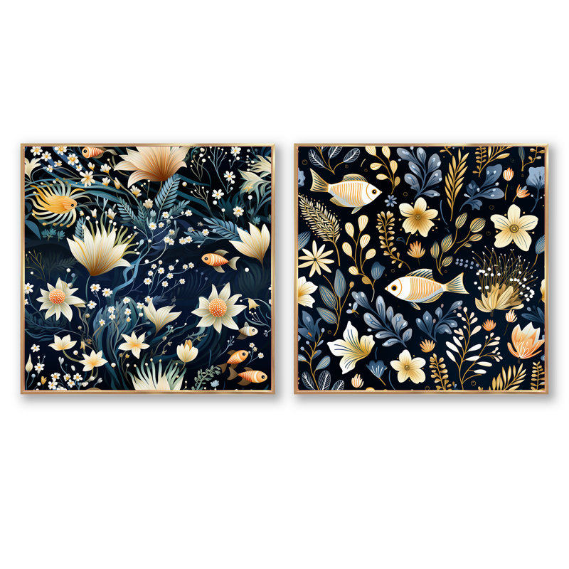 Rizzi - Ensemble de 2 collages nautiques et côtiers carrés, Cadre flottant doré, H 16 po x l 33 po
