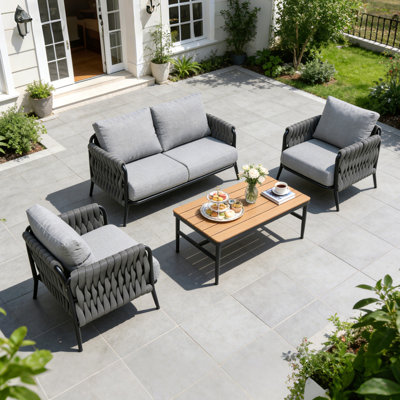 4-Piece Outdoor Patio Furniture Set, Hand-Woven Wicker Conversation Set With Olefin Cushions & WPC Coffee Table, 330 Lbs Capacity For Backyard, Balcony, Garden