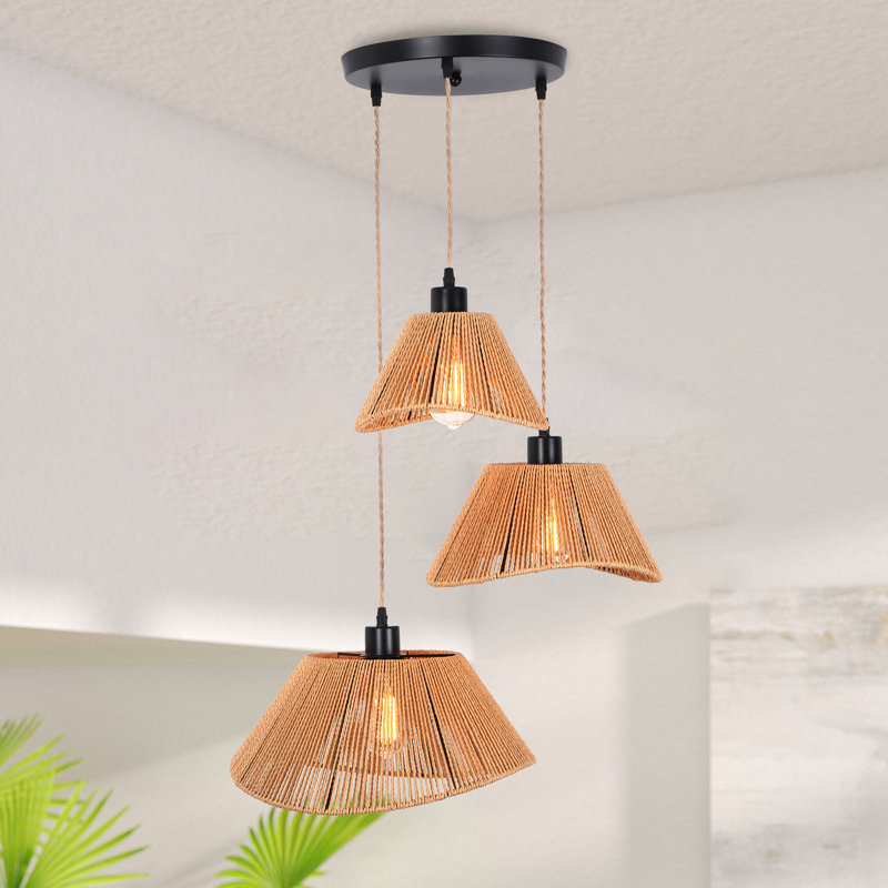 Luminaire suspendu en rotin à 3 lumières Nia