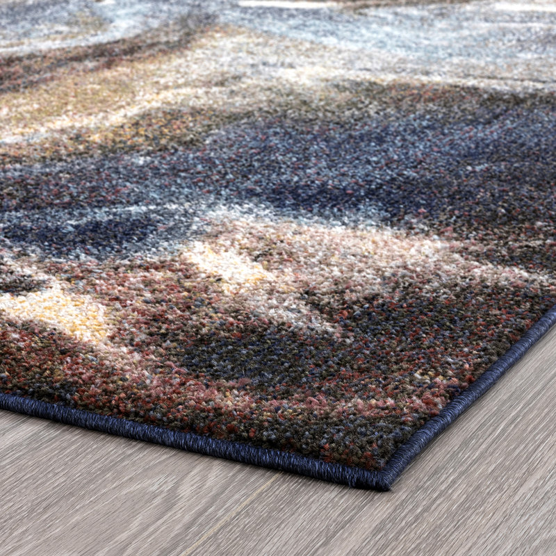 Aba Abstract Blue/Gray/Orange Area Rug, Rectangle 5'3" x 7'3"