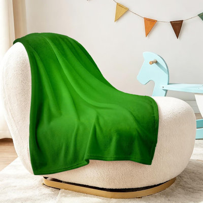 Jeté en flanelle verte ultra douce, imprimé recto de luxe