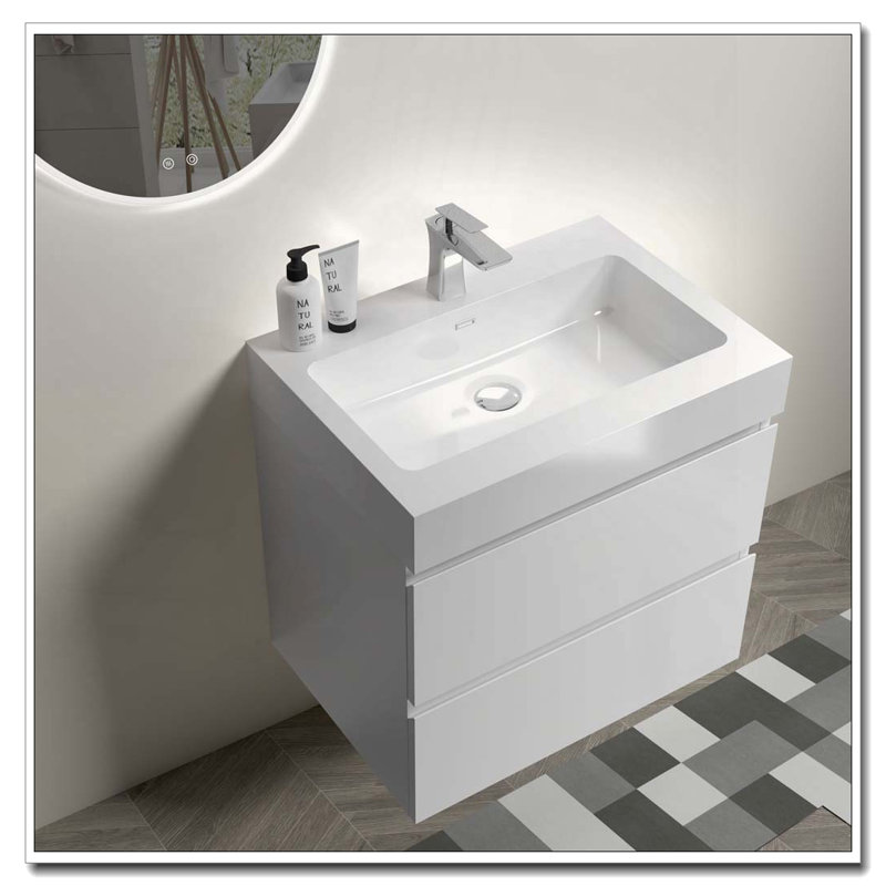 Meuble-lavabo mural flottant avec évier, Blanc, 24", Blanc