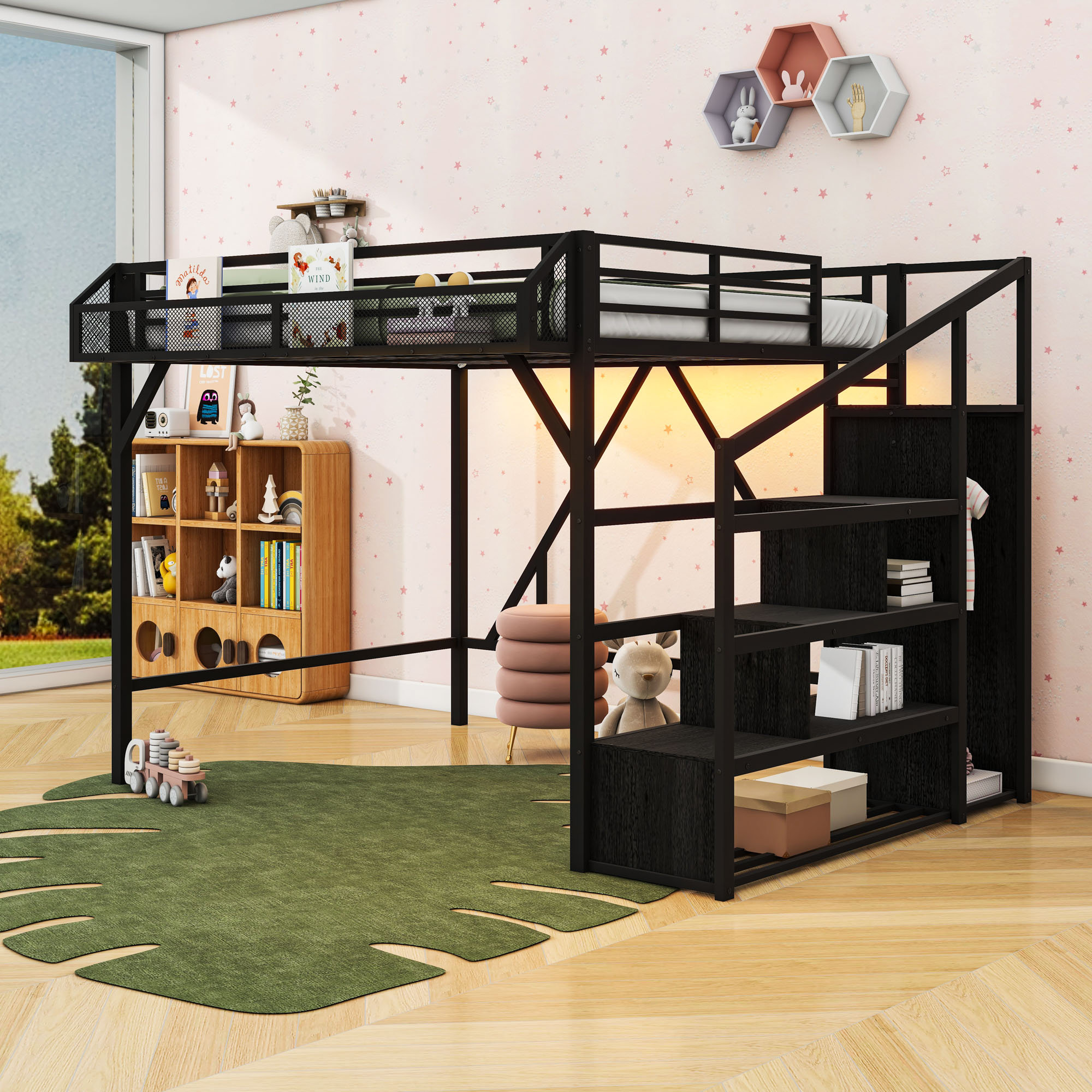 Harriet Bee Multi-Functional Metal Loft Bed with Built-in Wardrobe ...