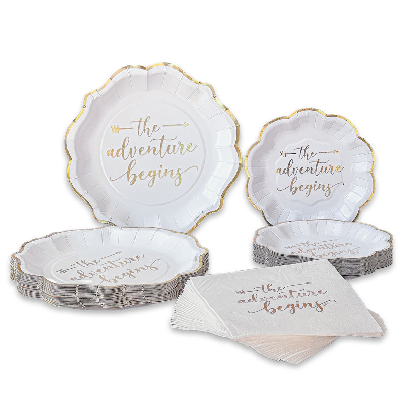 Elegant White and Gold Paper Party Tableware Set for 24 Guests