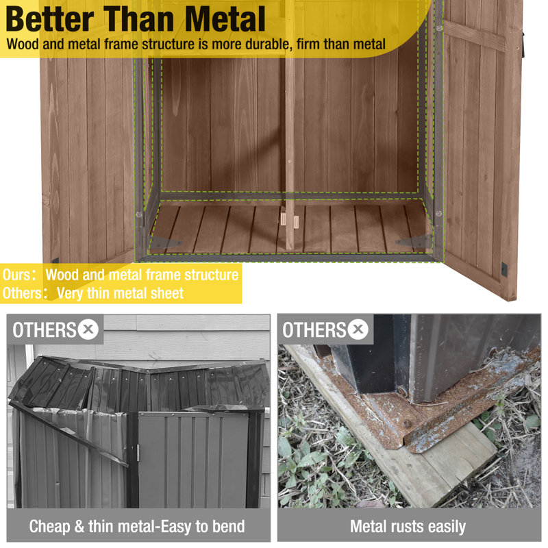 Dark Brown Fir Wood Outdoor Storage Shed with Shelving