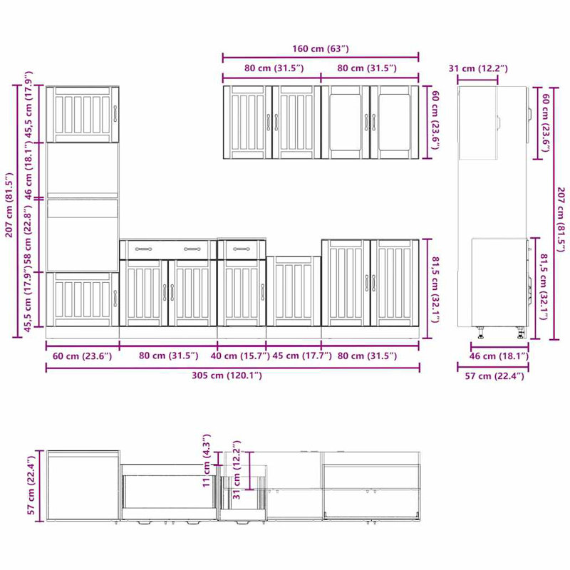  7 Piece Kitchen Cabinet Set Lucca Sonoma Oak Engineered Wood, White