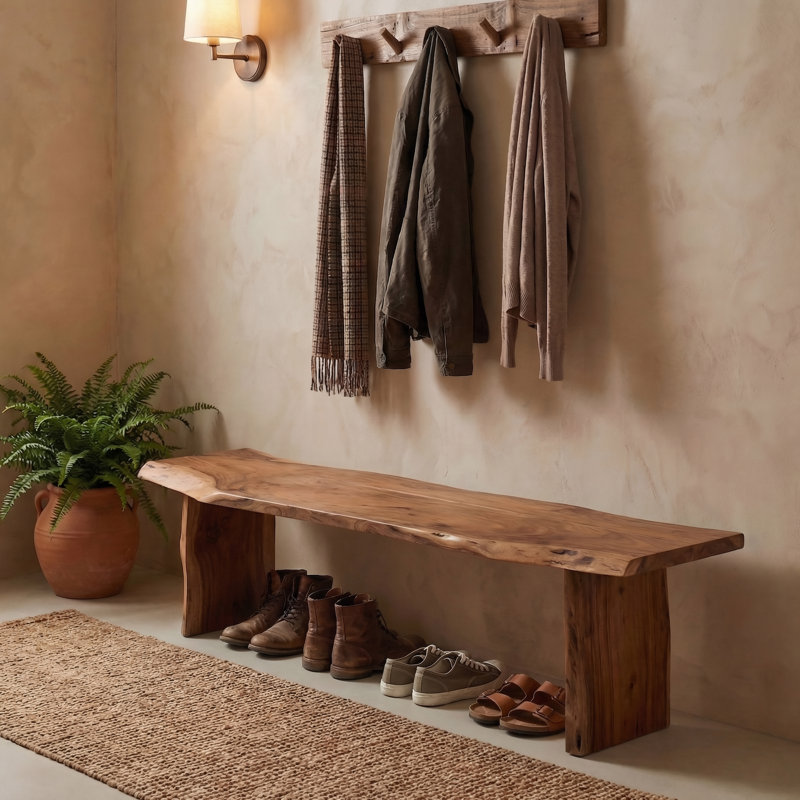 Banc en bois massif Finneytown, H 18 po x l 73 po x P 15 po, Châtaignier brun