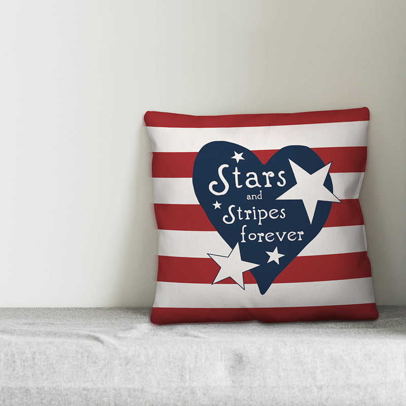  Housse et insert de coussin carré intérieur / extérieur Stars and Stripes Forever Heart, 18 po x 18 po, polyester
