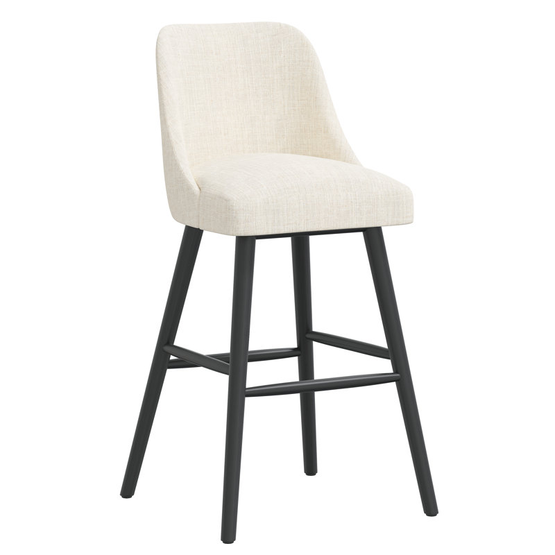 Gallie Upholstered Counter Stool, Bar Stool (31” Seat Height), Classic Talc Linen, Black