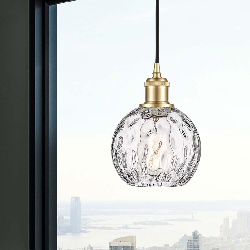 Luminaire suspendu sphère 1 lumière Roxane, Ampoule non incluse, H 8 po x l 6 po x P 6 po, Or satiné