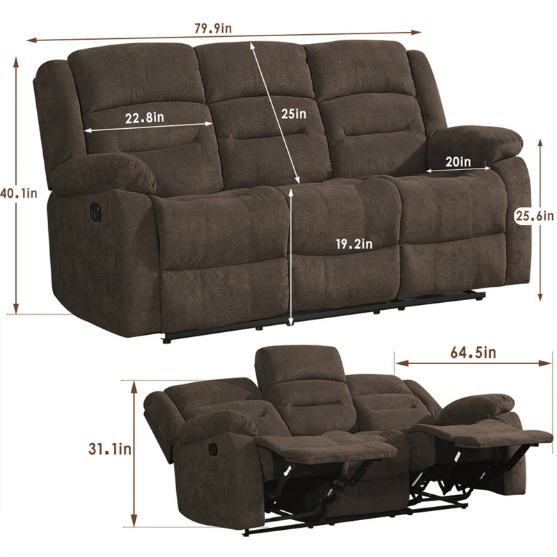 Fauteuil inclinable manuel en chenille de 79,99 po de largeur, Brun