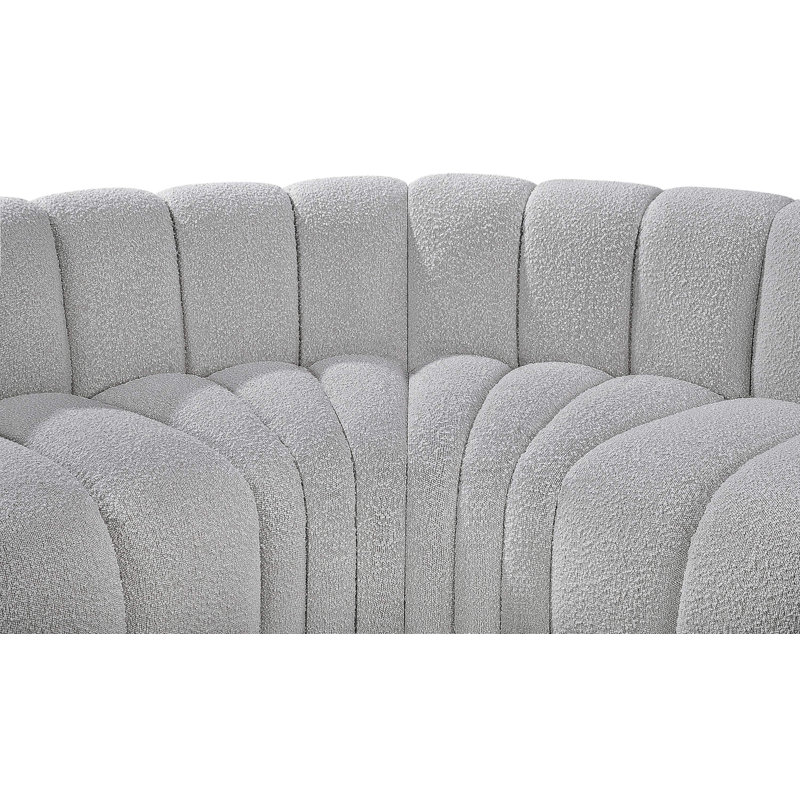 Canapé et chaise rembourrés Hisa, Tissu gris bouclé
