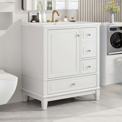 30" Bathroom Vanity with Sink, One Door with Shelf and Three Drawers, Soft Close Door