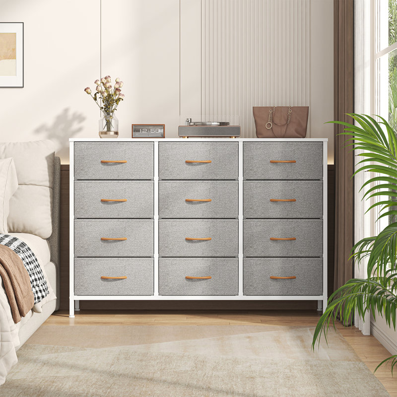 Metal 30cm W 12 - Drawer Chest of Drawers, Light Gray