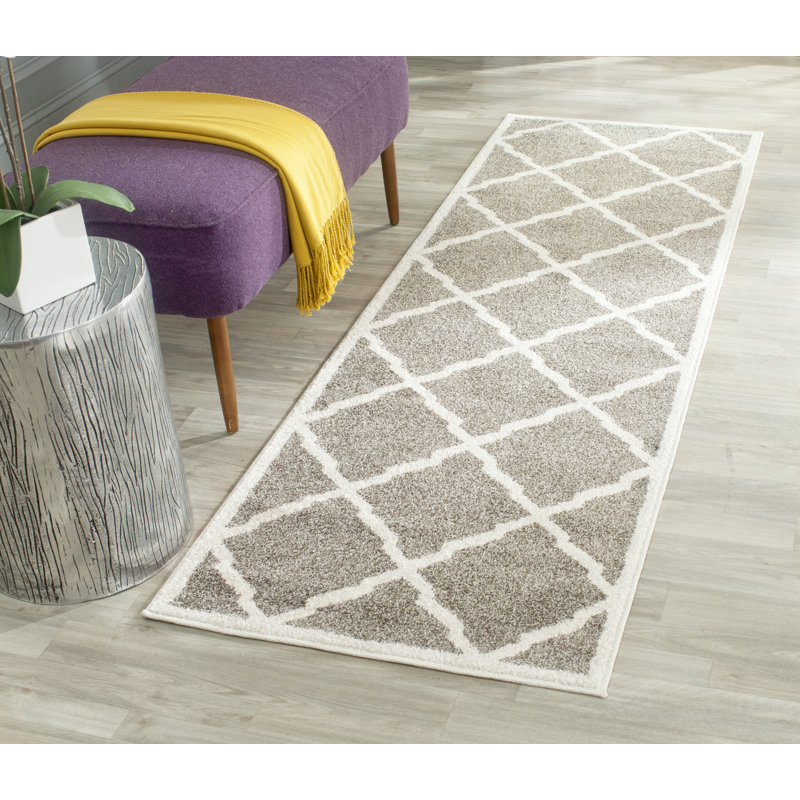 Ammundsen Geometric Dark Gray/Beige Indoor / Outdoor Area Rug, Runner 2'3" x 15'