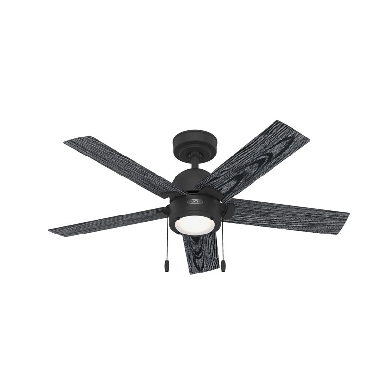 44" Erling 5 - Blade Ceiling Fan with LED Light Kit and Pull Chain, Matte Black