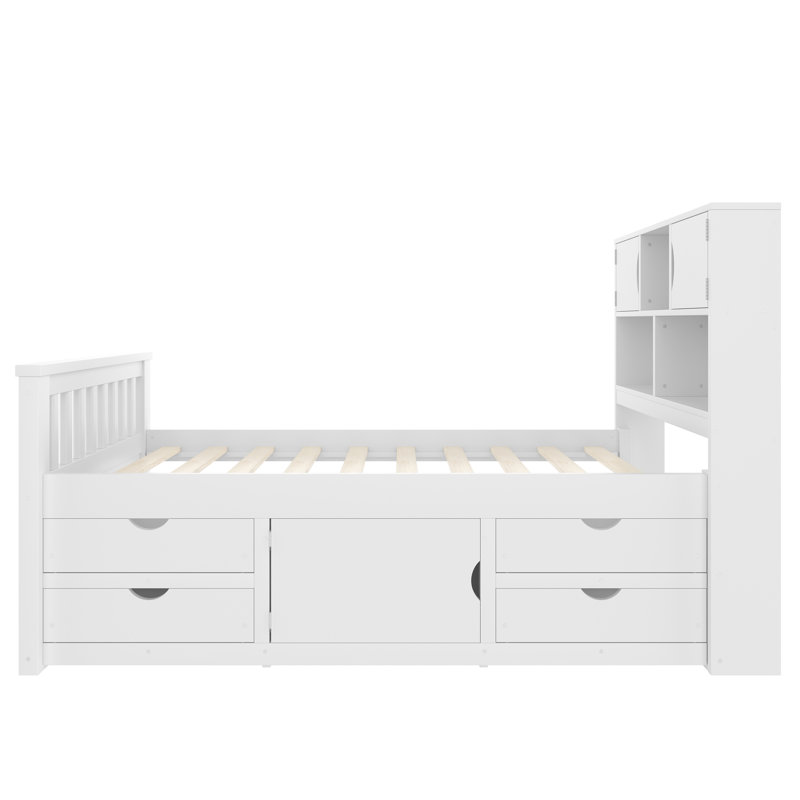 Lit plateforme simple blanc avec rangement et 4 tiroirs, Blanc