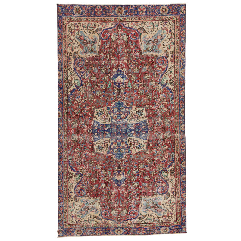 Tapis de couloir turc 2 x 4 rouge et bleu marine