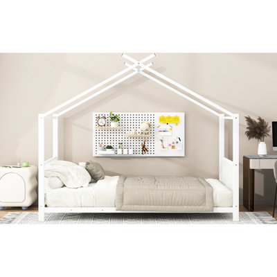 Lit simple en métal blanc - Élégante chambre à coucher essentielle. Cadre. Pas de sommier tapissier. Installation facile. L 77 po x l 40,8 po Capacité de 250 lb. 18 pièces de lattes. Matelas de 6 à 8 po préféré. Lattes plateforme moderne