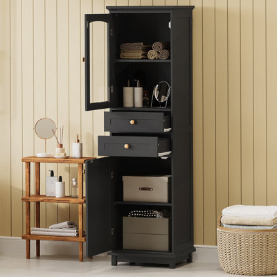 Armoire de rangement haute autoportante avec portes en verre