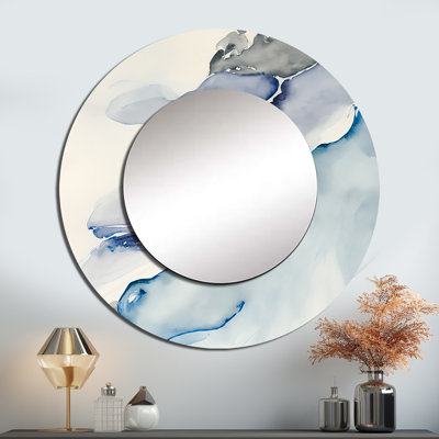 Sapphire Blue Nebula IX - Abstract Liquid Ink Round Mirror Wall Decor