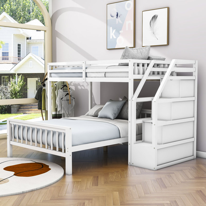 Denesa Twin Over Full L-Shaped Wood Bunk Bed, White