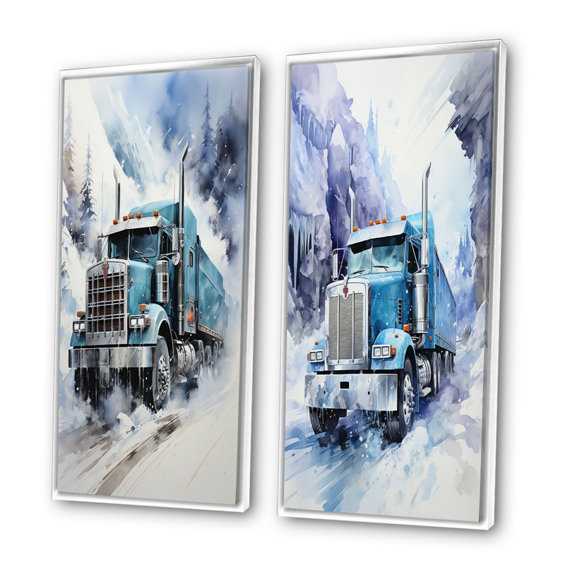 «Turquoise Semi Truck Arctic Hauler», 2 pièces, Cadre blanc, H 20 po x l 24 po