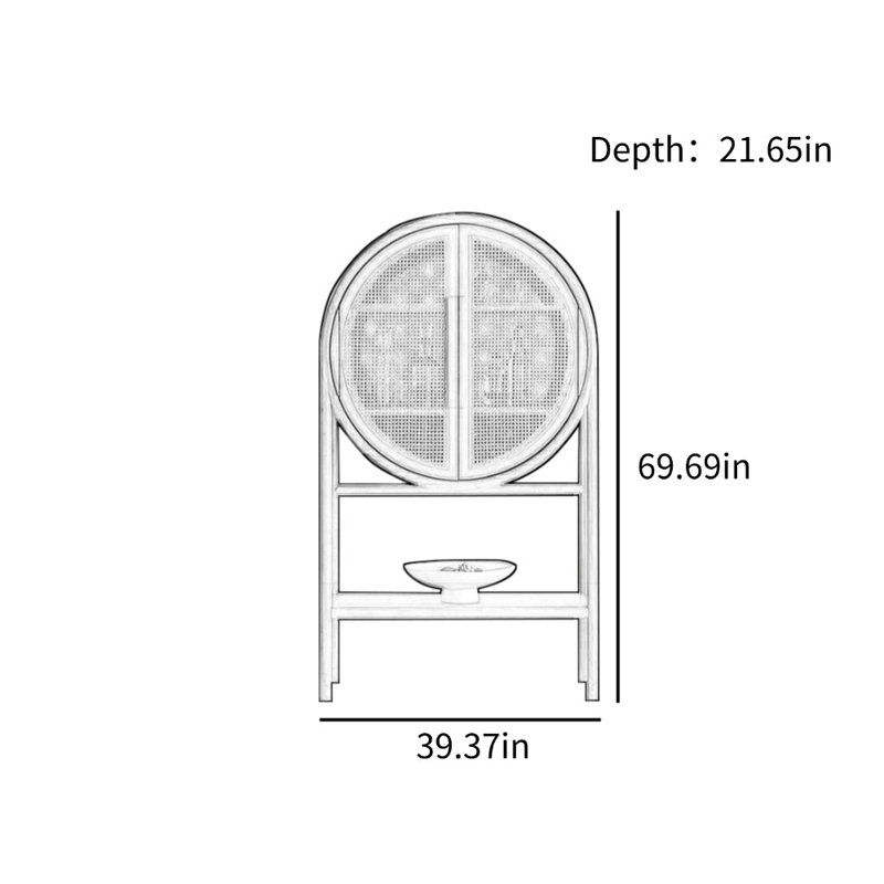Armoire d'appoint légère en rotin tissé rétro luxueux, Burlywood