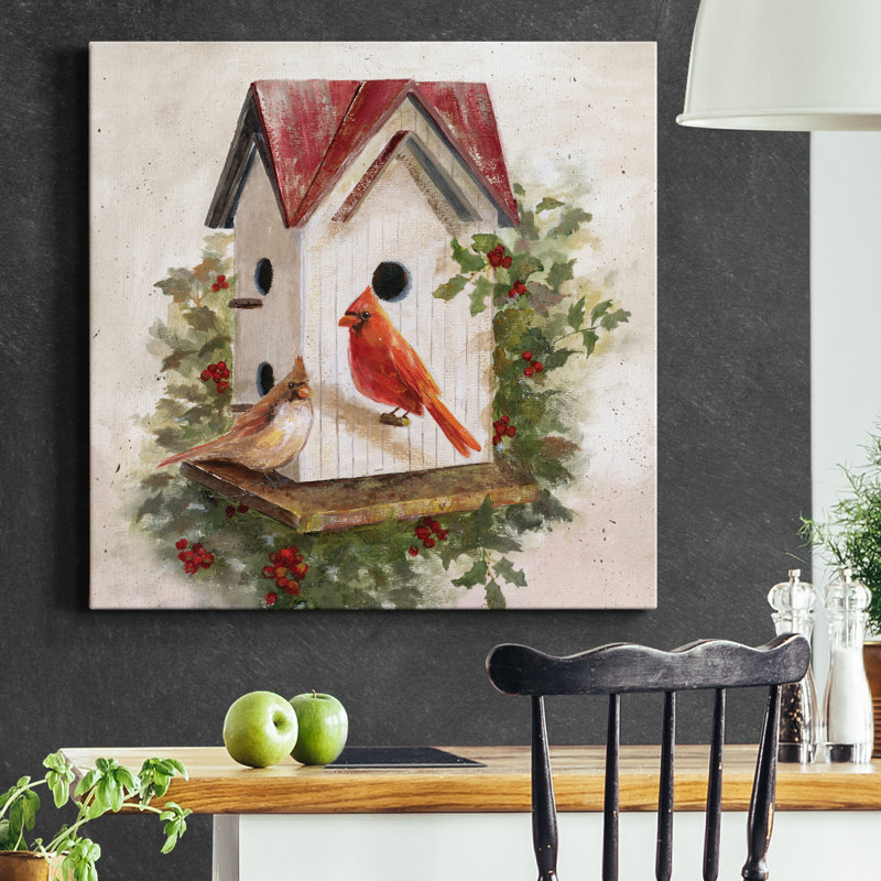 Holly Berry Birdhouse - reproduction sur toile tendue, H 40 po x l 40 po x P 1 po
