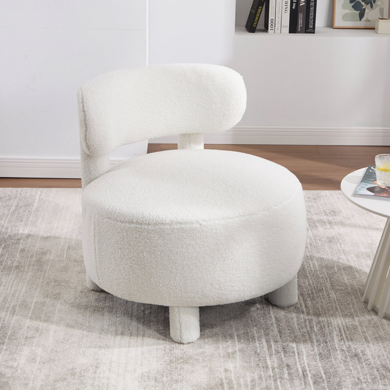 Chaise d'appoint rembourrée en tissu avec dossier incurvé et pieds en bois massif, Blanc