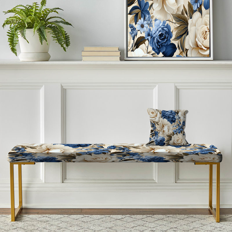 Banc rembourré or, Blue Renaissance Roses Victorian Pattern VI