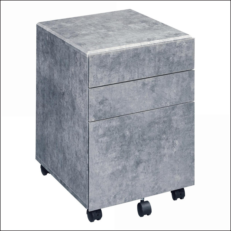 File Cabinet, 3-Drawer Matte Silver Industrial with Caster Wheels | Industrial | Office