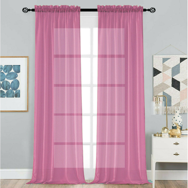 Dima Sheer Curtain Pair, 52"W x 84"L, Pink