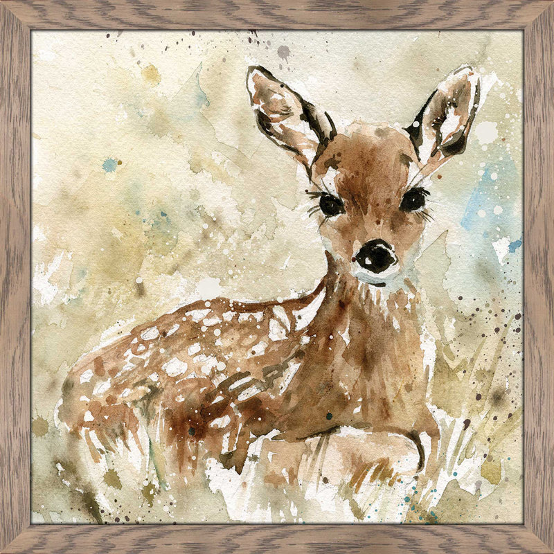 «Fawn in Spring», reproduction de peinture à l'aquarelle encadrée, H 33,5 po x l 33,5 po x P 0,75 po