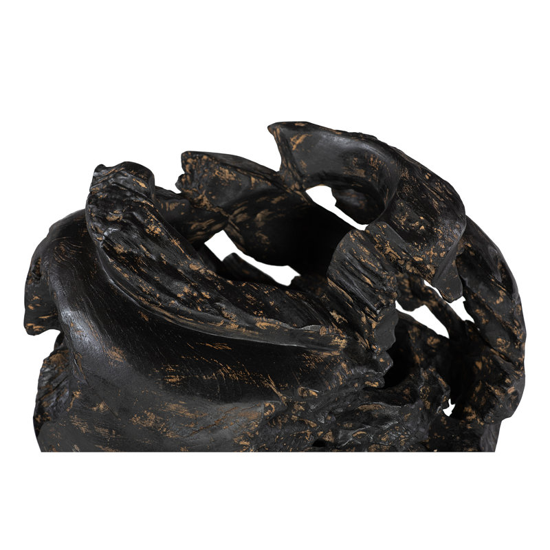 Wood Abstract Pot Planter in Black/Brown