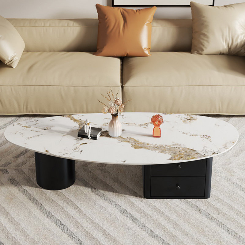 Table basse simple à plaque ovale irrégulière, H 17,7 po x l 55,1 po x P 23,6 po