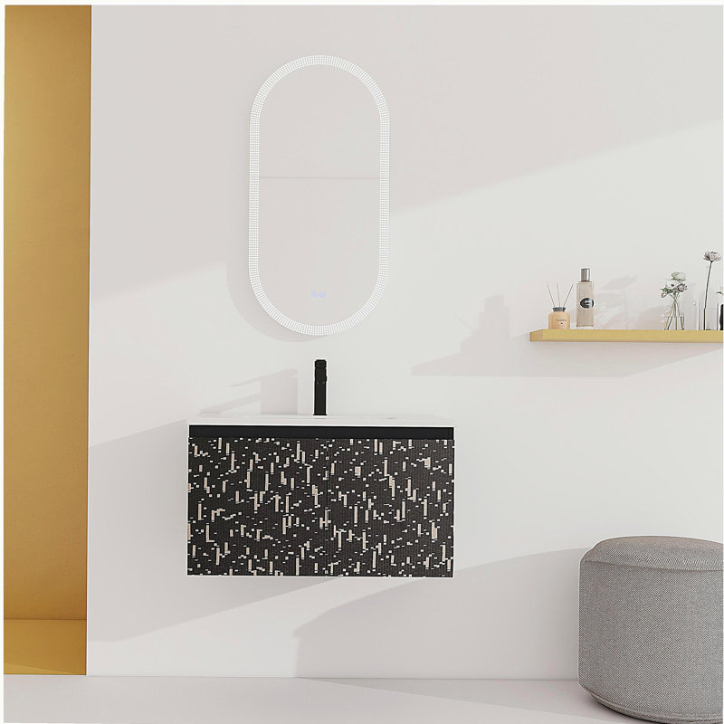 Meuble-lavabo mural flottant 30 po avec lavabo en céramique et porte d'armoire à fermeture en douceur