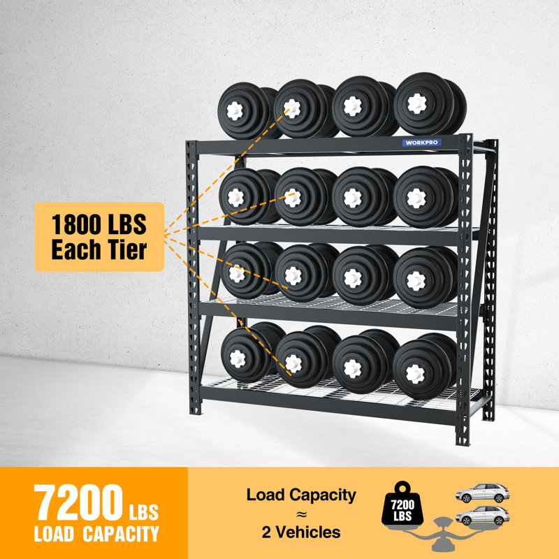 Étagère de garage 68 po à 4 niveaux 68 po, l 68 po x P 24 po x H 65 po, capacité de 7200 lb