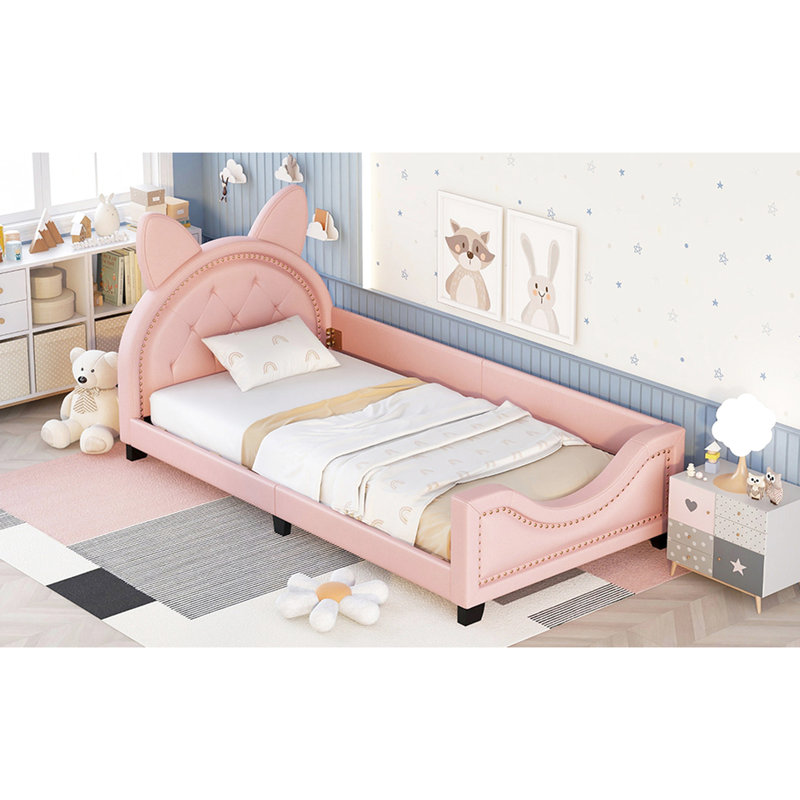 Pink Twin Upholstered Daybed - Generous Space For A Good Night's Rest With Upholstery And Carton Ears Headboard Low Profile Design