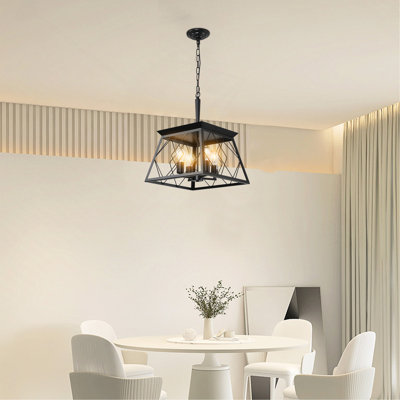 Lustre suspendu industriel noir 4 lumières 16 po, cage moderne en métal, lumière suspendue réglable pour la salle à manger