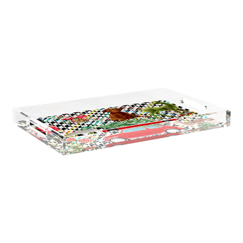 Ultimate Christmas Plaid Acrylic Rectangle Decorative Tray, 12.5"W x 7.75"D x 2"H, Black/Green Plaid