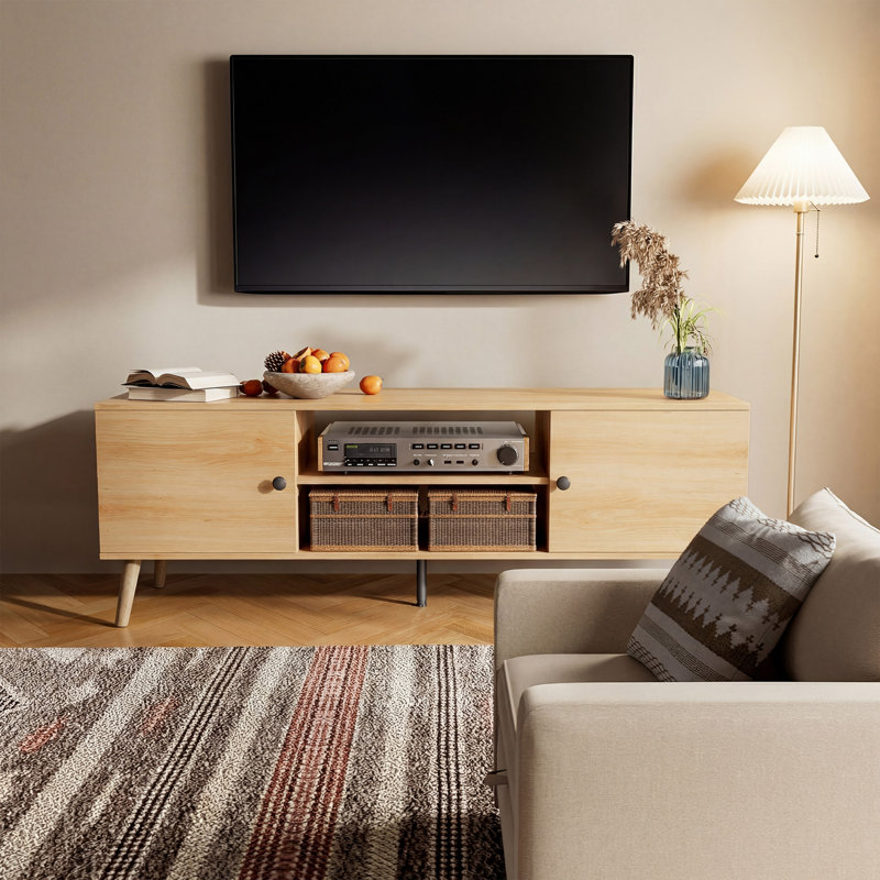 Meuble télé 65 po avec tablettes réglables Josebe, Bois jaune
