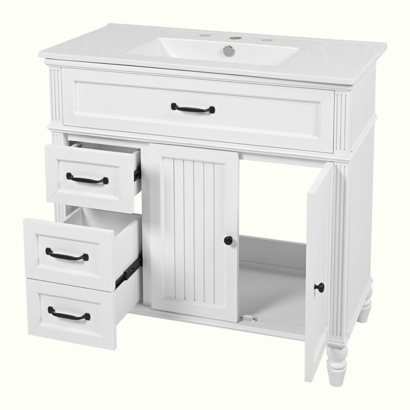 Meuble-lavabo avec lavabo et armoire avec tiroirs, Blanc, Noir
