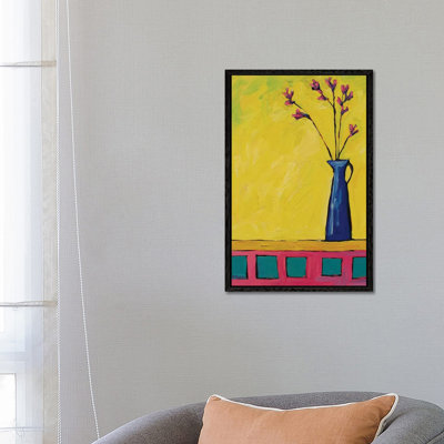 Blue Vase With Flowers On Yellow by Patty Baker - Gallery-Wrapped Canvas Giclée on Canvas