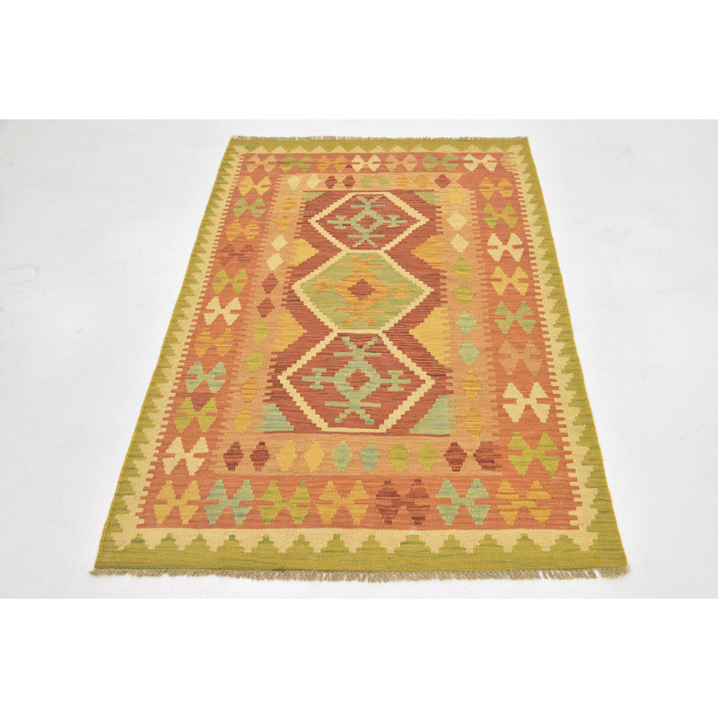 Tapis en laine rouge 3 pi 3 po x 5 pi en laine one-of-kind main-noué la new age Elland