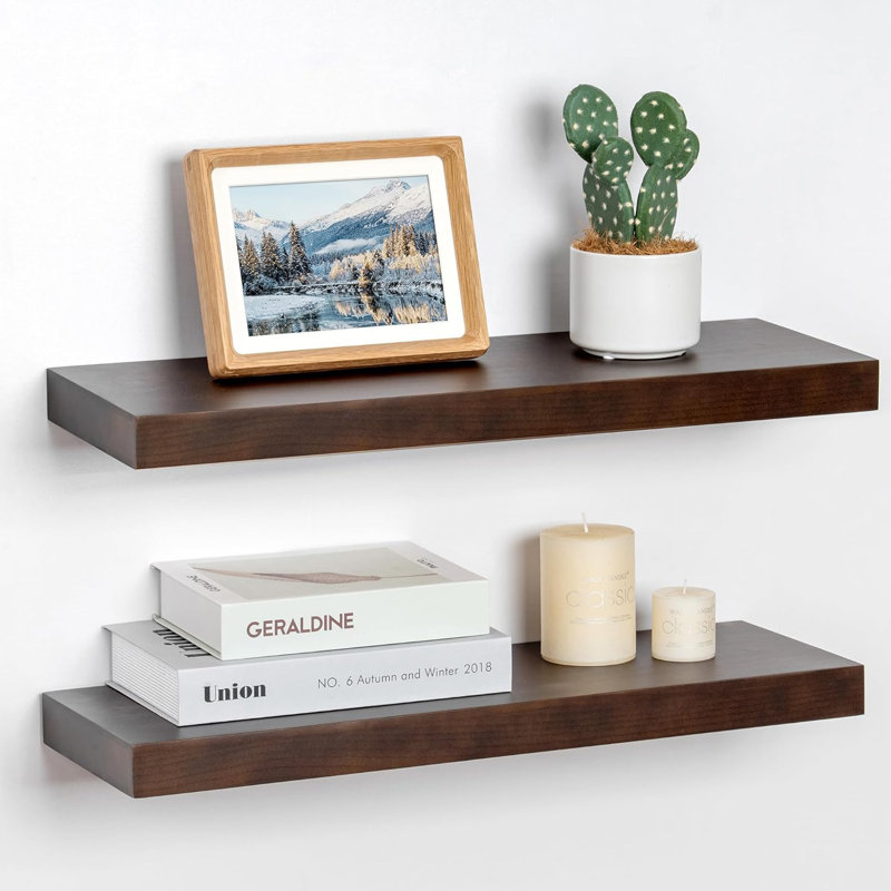 Ensemble de 2 tablettes flottantes Rustic Farmhouse - 24 po x 8 po x 1,6 po, finition noyer