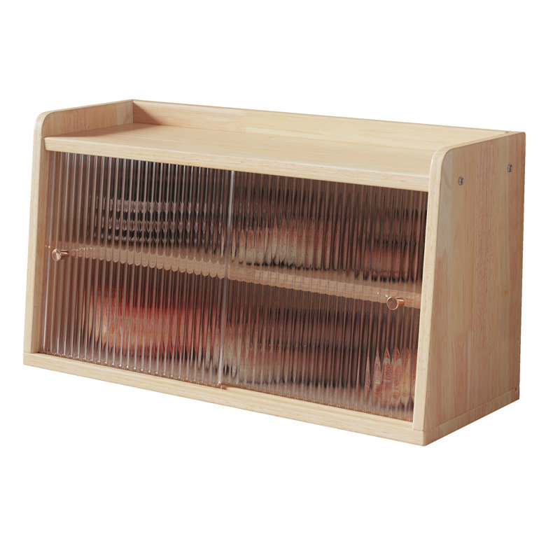  Double Layer Large Bread Box Bread Storage Bin Wood Food Storage Container, Beige