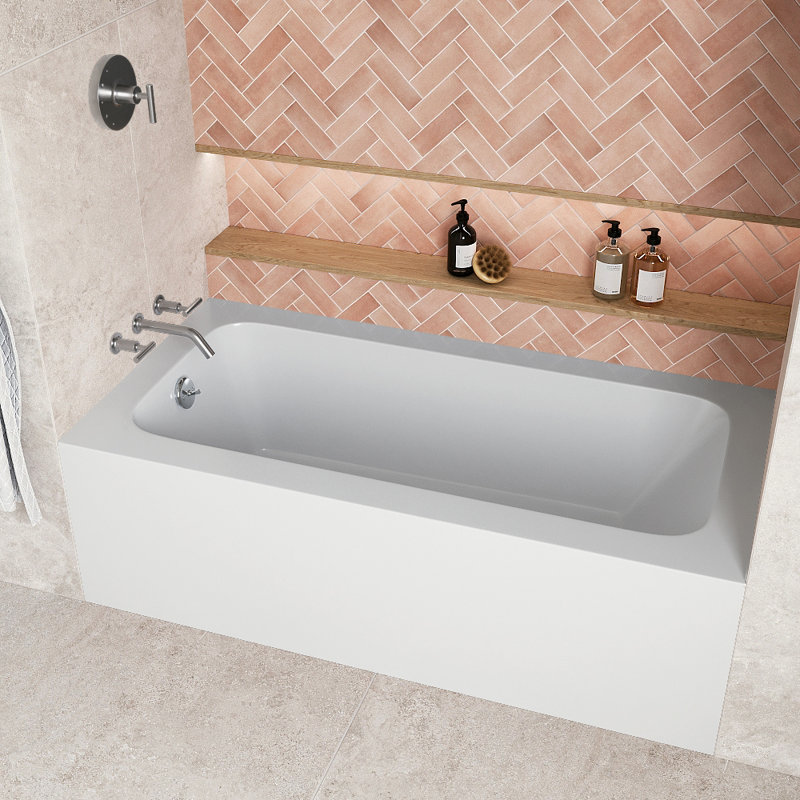 Streamline 60 in. x 30 in. Acrylic Left-Hand Drain Alcove Bathtub in Glossy White With External Drain, Polished Chrome